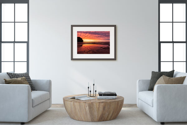 Maria Eves Fine Art sunset framed print in living room